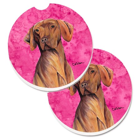 Carolines Treasures Pink Vizsla Set of 2 Cup Holder Car Coaster SC9132PKCARC